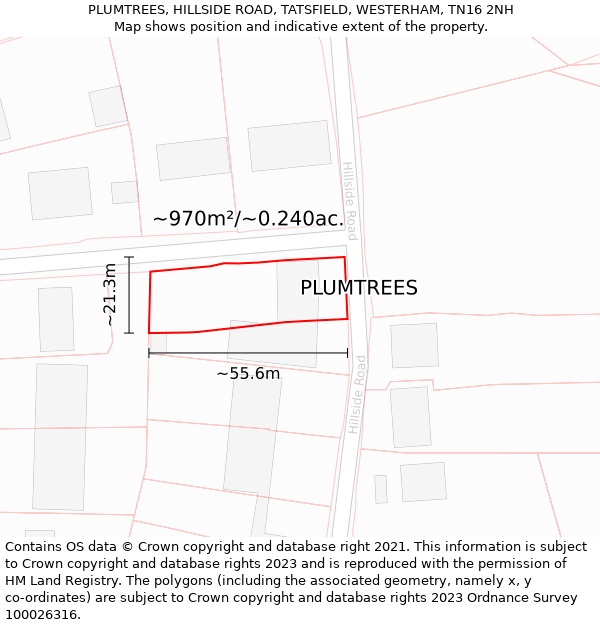 PLUMTREES, HILLSIDE ROAD, TATSFIELD, WESTERHAM, TN16 2NH: Plot and title map
