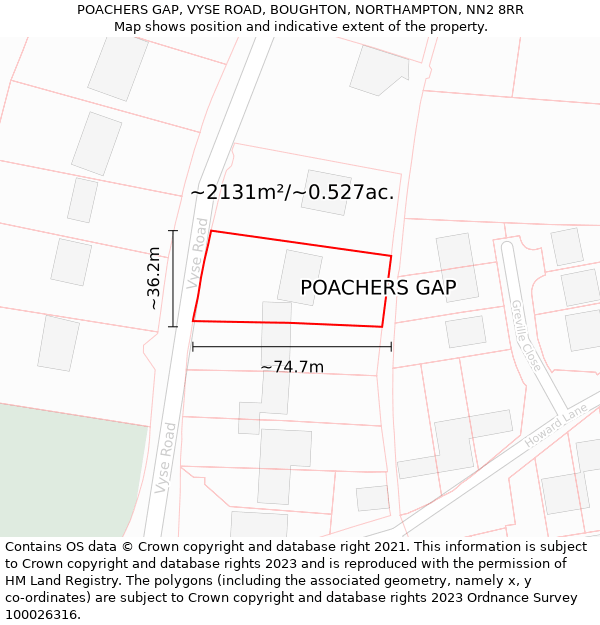 POACHERS GAP, VYSE ROAD, BOUGHTON, NORTHAMPTON, NN2 8RR: Plot and title map