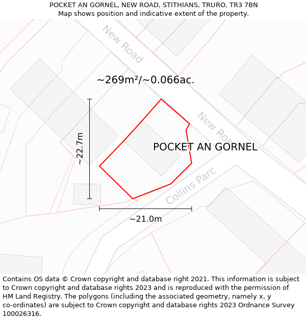 POCKET AN GORNEL, NEW ROAD, STITHIANS, TRURO, TR3 7BN: Plot and title map