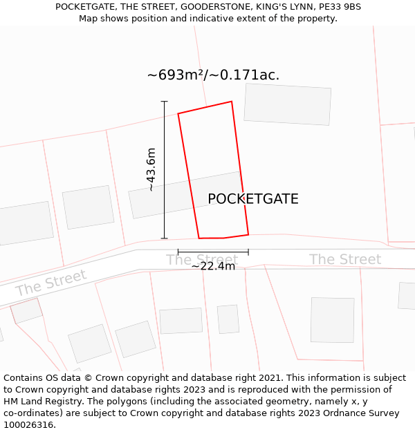 POCKETGATE, THE STREET, GOODERSTONE, KING'S LYNN, PE33 9BS: Plot and title map