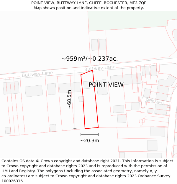 POINT VIEW, BUTTWAY LANE, CLIFFE, ROCHESTER, ME3 7QP: Plot and title map