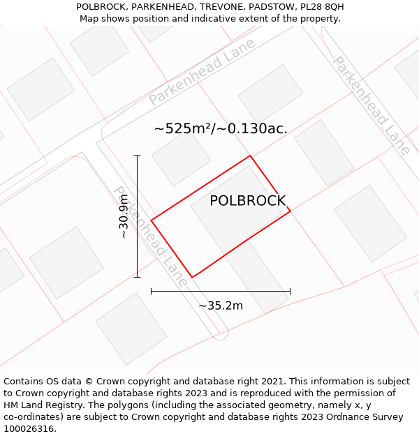 POLBROCK, PARKENHEAD, TREVONE, PADSTOW, PL28 8QH: Plot and title map