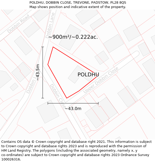 POLDHU, DOBBIN CLOSE, TREVONE, PADSTOW, PL28 8QS: Plot and title map