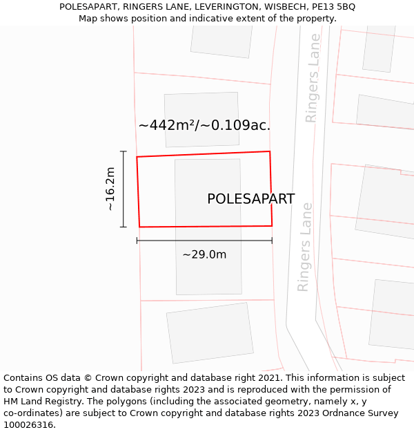 POLESAPART, RINGERS LANE, LEVERINGTON, WISBECH, PE13 5BQ: Plot and title map