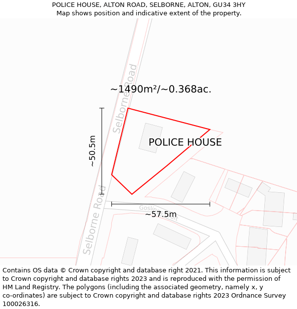 POLICE HOUSE, ALTON ROAD, SELBORNE, ALTON, GU34 3HY: Plot and title map