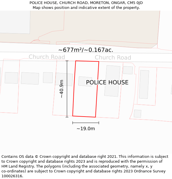 POLICE HOUSE, CHURCH ROAD, MORETON, ONGAR, CM5 0JD: Plot and title map