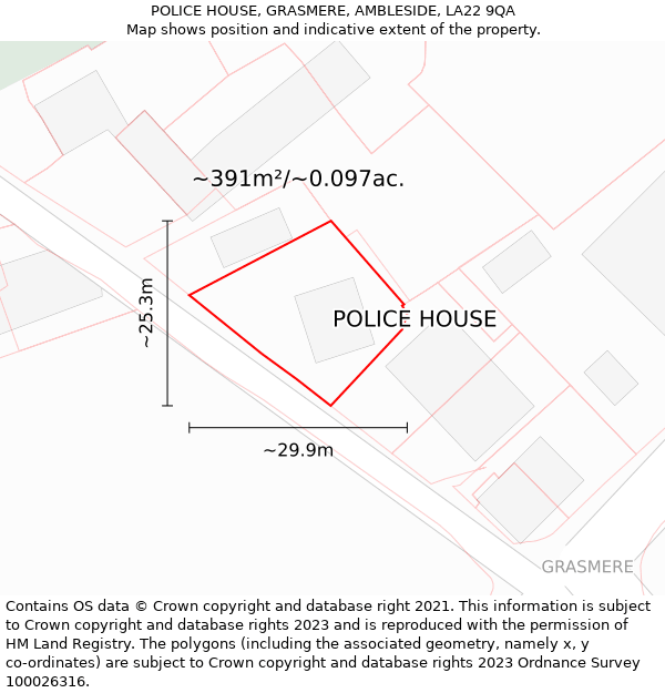 POLICE HOUSE, GRASMERE, AMBLESIDE, LA22 9QA: Plot and title map