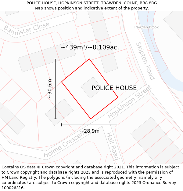 POLICE HOUSE, HOPKINSON STREET, TRAWDEN, COLNE, BB8 8RG: Plot and title map