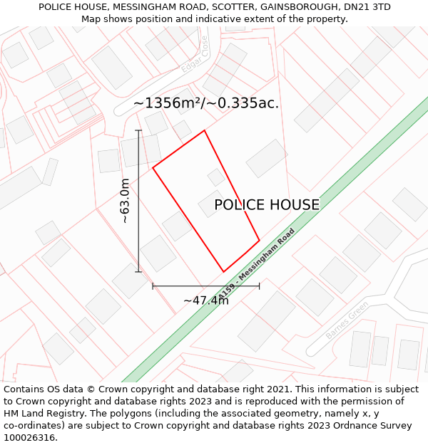 POLICE HOUSE, MESSINGHAM ROAD, SCOTTER, GAINSBOROUGH, DN21 3TD: Plot and title map