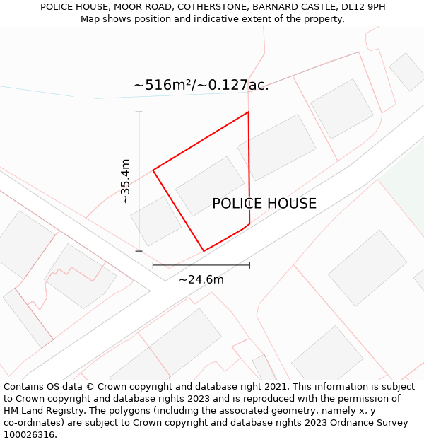 POLICE HOUSE, MOOR ROAD, COTHERSTONE, BARNARD CASTLE, DL12 9PH: Plot and title map