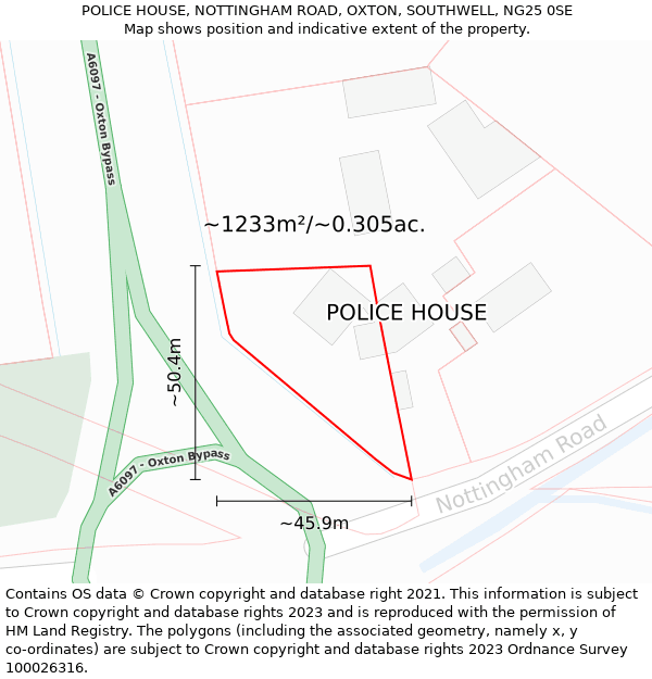 POLICE HOUSE, NOTTINGHAM ROAD, OXTON, SOUTHWELL, NG25 0SE: Plot and title map