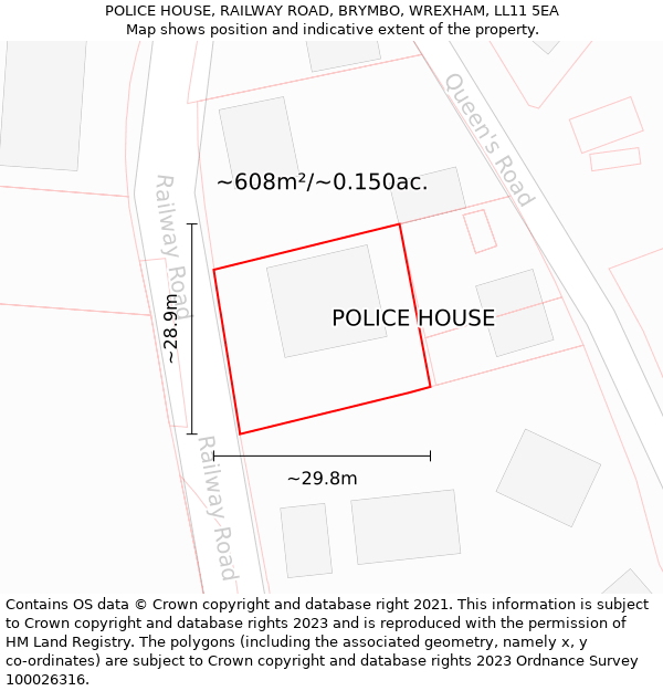 POLICE HOUSE, RAILWAY ROAD, BRYMBO, WREXHAM, LL11 5EA: Plot and title map