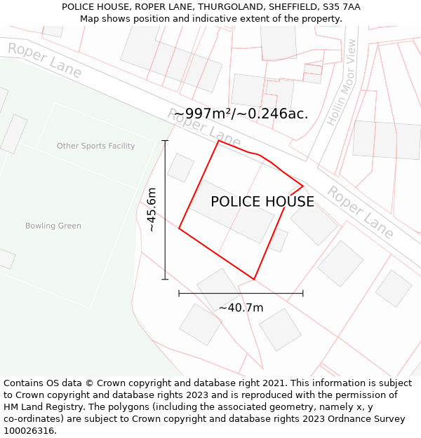 POLICE HOUSE, ROPER LANE, THURGOLAND, SHEFFIELD, S35 7AA: Plot and title map