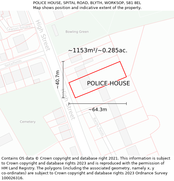POLICE HOUSE, SPITAL ROAD, BLYTH, WORKSOP, S81 8EL: Plot and title map