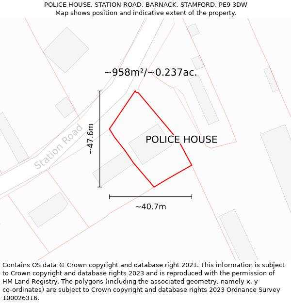 POLICE HOUSE, STATION ROAD, BARNACK, STAMFORD, PE9 3DW: Plot and title map