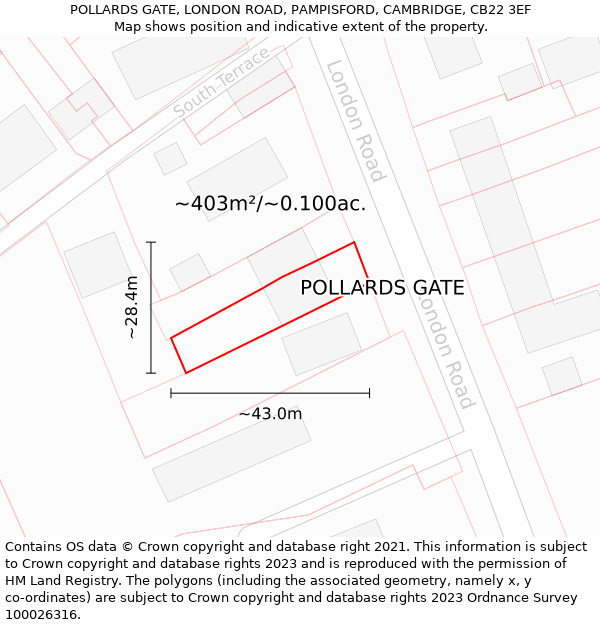 POLLARDS GATE, LONDON ROAD, PAMPISFORD, CAMBRIDGE, CB22 3EF: Plot and title map