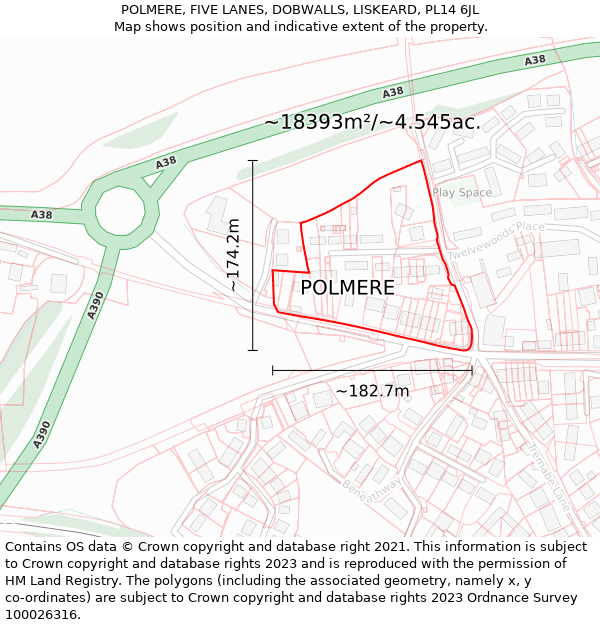 POLMERE, FIVE LANES, DOBWALLS, LISKEARD, PL14 6JL: Plot and title map