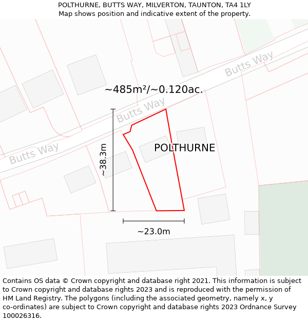 POLTHURNE, BUTTS WAY, MILVERTON, TAUNTON, TA4 1LY: Plot and title map