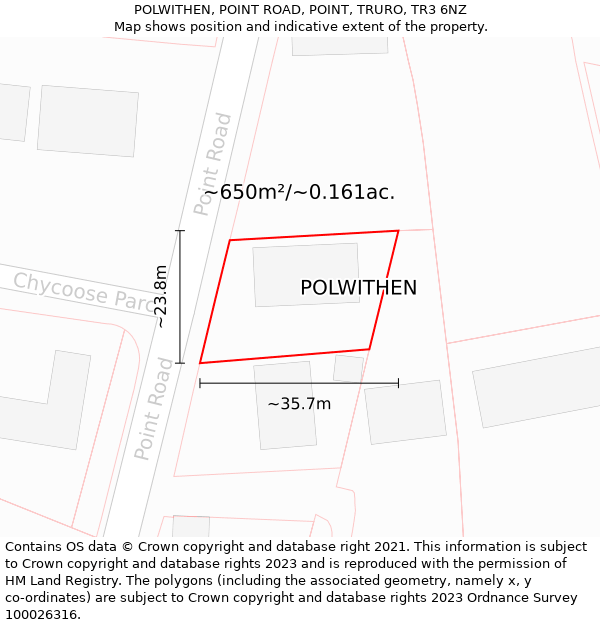 POLWITHEN, POINT ROAD, POINT, TRURO, TR3 6NZ: Plot and title map