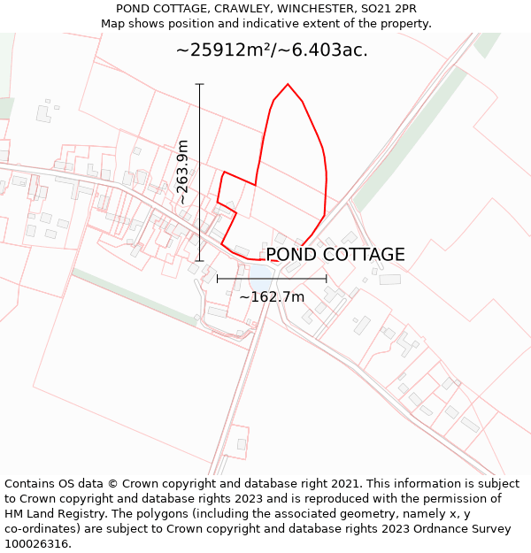 POND COTTAGE, CRAWLEY, WINCHESTER, SO21 2PR: Plot and title map