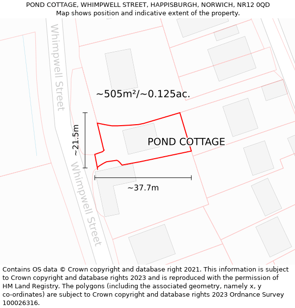 POND COTTAGE, WHIMPWELL STREET, HAPPISBURGH, NORWICH, NR12 0QD: Plot and title map