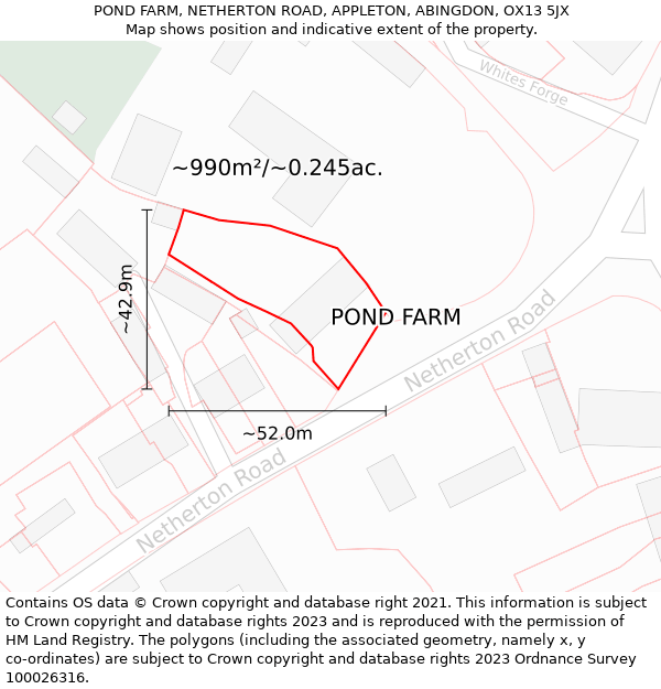 POND FARM, NETHERTON ROAD, APPLETON, ABINGDON, OX13 5JX: Plot and title map