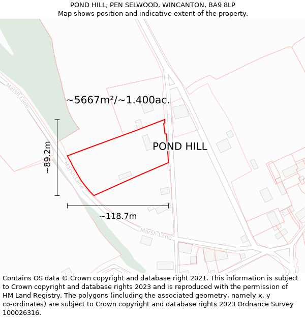 POND HILL, PEN SELWOOD, WINCANTON, BA9 8LP: Plot and title map