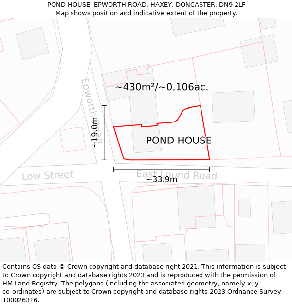 POND HOUSE, EPWORTH ROAD, HAXEY, DONCASTER, DN9 2LF: Plot and title map