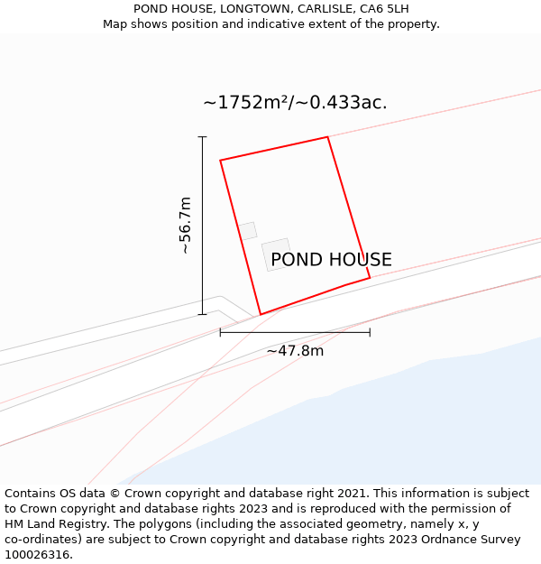 POND HOUSE, LONGTOWN, CARLISLE, CA6 5LH: Plot and title map