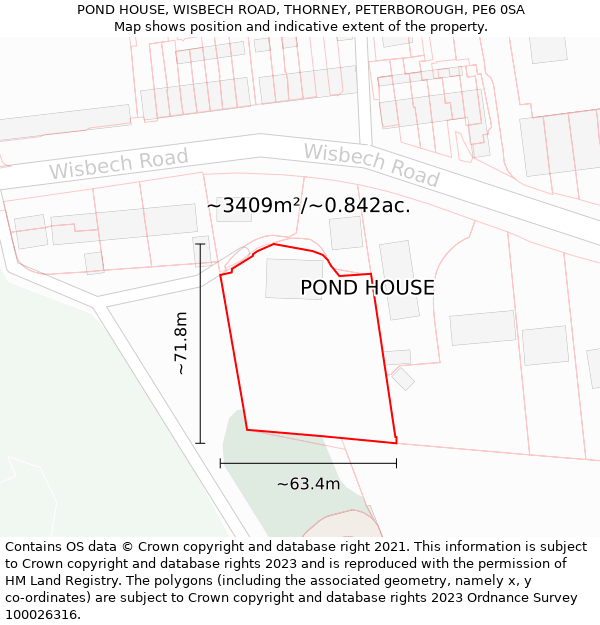 POND HOUSE, WISBECH ROAD, THORNEY, PETERBOROUGH, PE6 0SA: Plot and title map