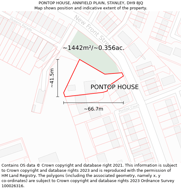 PONTOP HOUSE, ANNFIELD PLAIN, STANLEY, DH9 8JQ: Plot and title map
