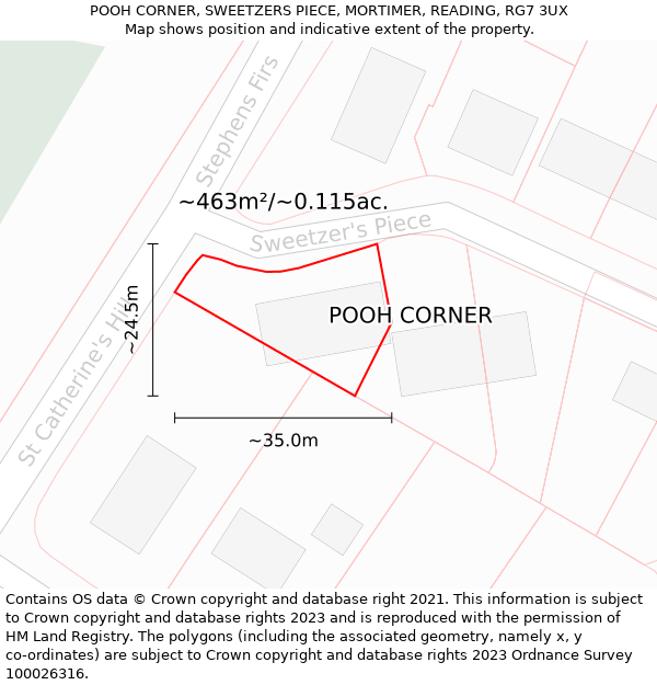 POOH CORNER, SWEETZERS PIECE, MORTIMER, READING, RG7 3UX: Plot and title map