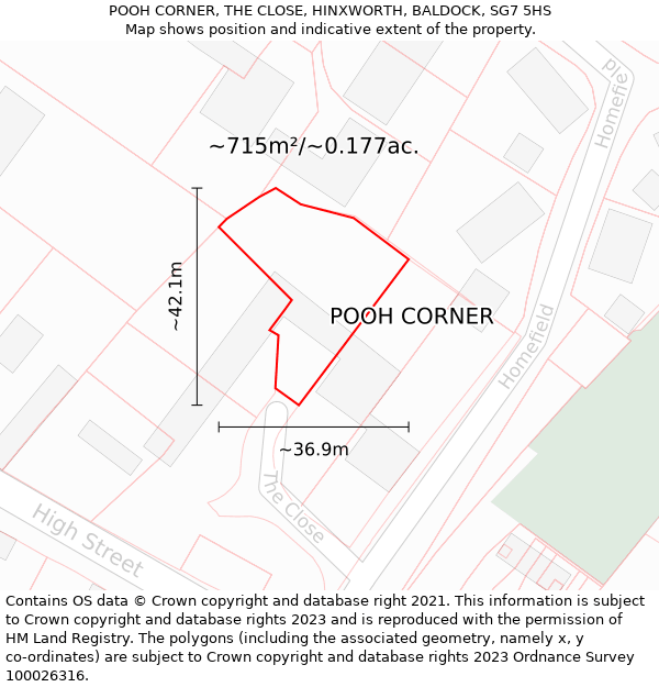 POOH CORNER, THE CLOSE, HINXWORTH, BALDOCK, SG7 5HS: Plot and title map