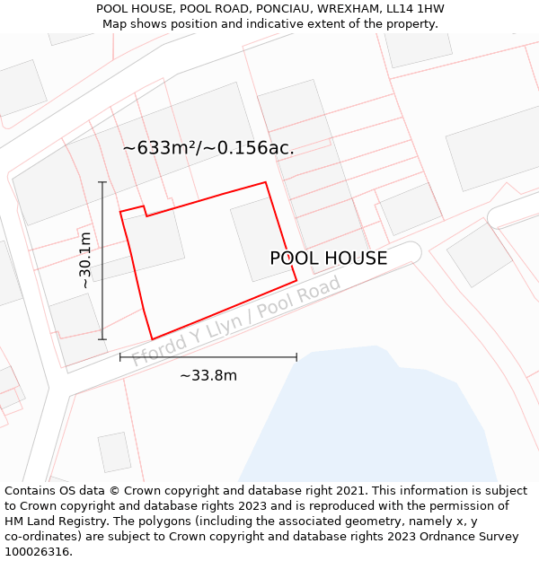 POOL HOUSE, POOL ROAD, PONCIAU, WREXHAM, LL14 1HW: Plot and title map