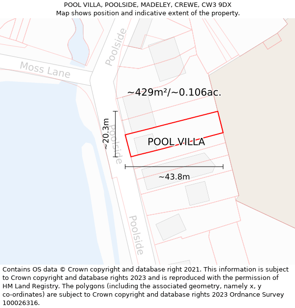 POOL VILLA, POOLSIDE, MADELEY, CREWE, CW3 9DX: Plot and title map