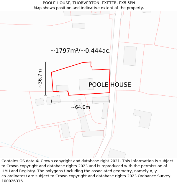 POOLE HOUSE, THORVERTON, EXETER, EX5 5PN: Plot and title map