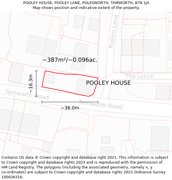 POOLEY HOUSE, POOLEY LANE, POLESWORTH, TAMWORTH, B78 1JA: Plot and title map