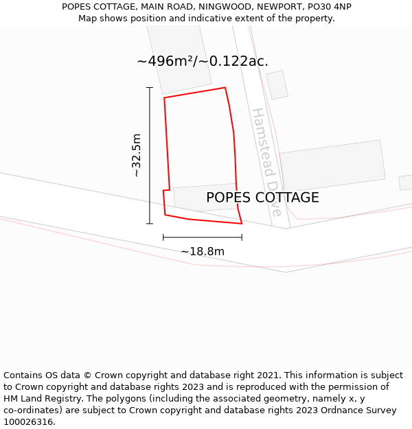 POPES COTTAGE, MAIN ROAD, NINGWOOD, NEWPORT, PO30 4NP: Plot and title map