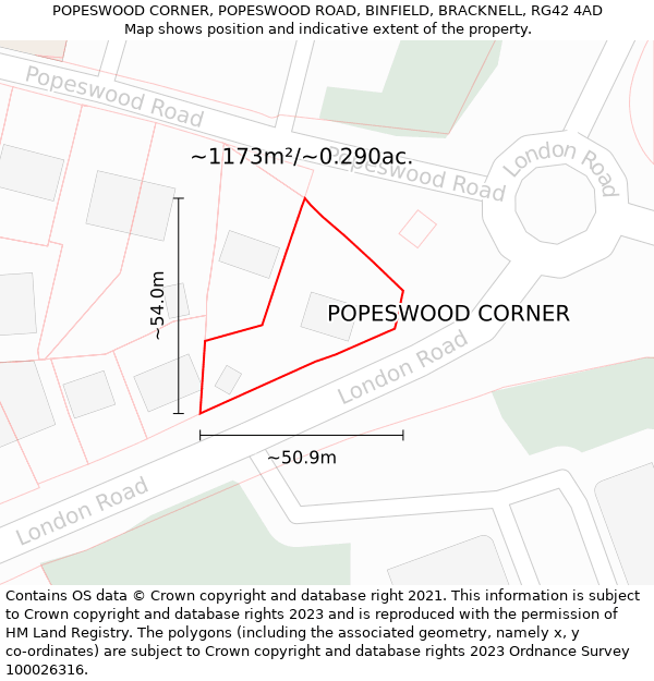 POPESWOOD CORNER, POPESWOOD ROAD, BINFIELD, BRACKNELL, RG42 4AD: Plot and title map