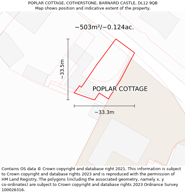 POPLAR COTTAGE, COTHERSTONE, BARNARD CASTLE, DL12 9QB: Plot and title map