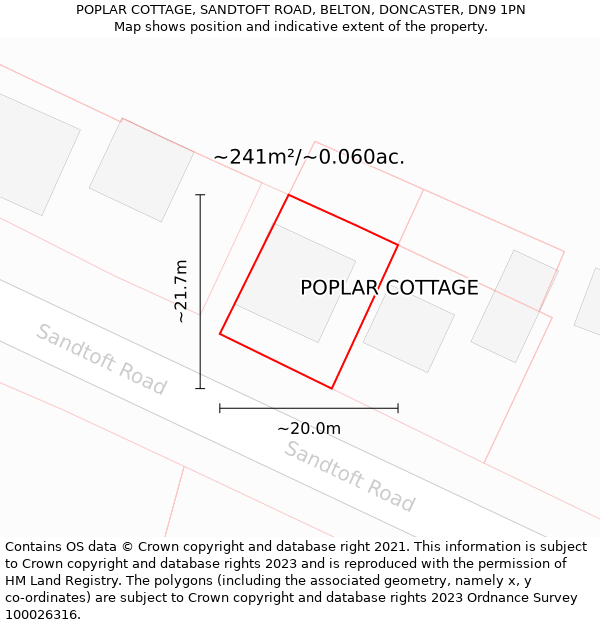 POPLAR COTTAGE, SANDTOFT ROAD, BELTON, DONCASTER, DN9 1PN: Plot and title map
