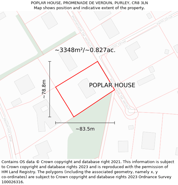 POPLAR HOUSE, PROMENADE DE VERDUN, PURLEY, CR8 3LN: Plot and title map