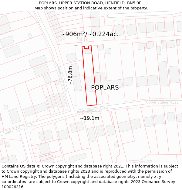 POPLARS, UPPER STATION ROAD, HENFIELD, BN5 9PL: Plot and title map