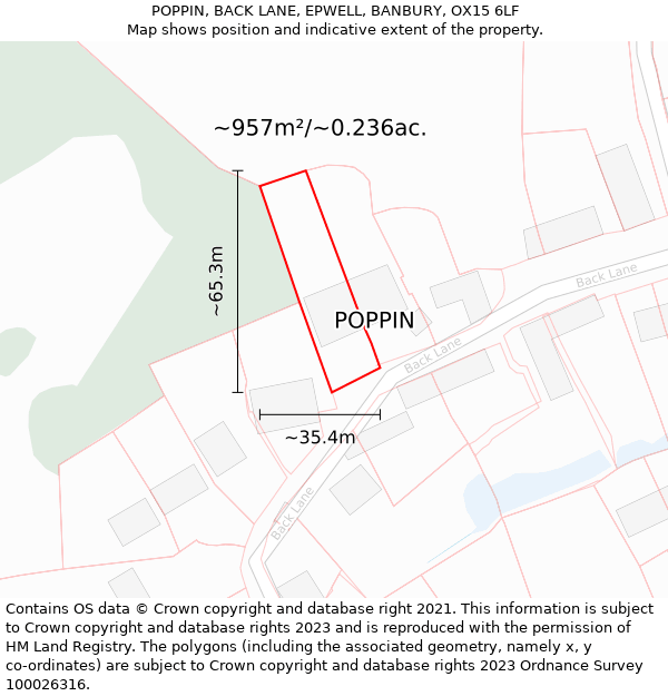 POPPIN, BACK LANE, EPWELL, BANBURY, OX15 6LF: Plot and title map