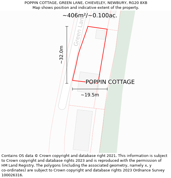 POPPIN COTTAGE, GREEN LANE, CHIEVELEY, NEWBURY, RG20 8XB: Plot and title map