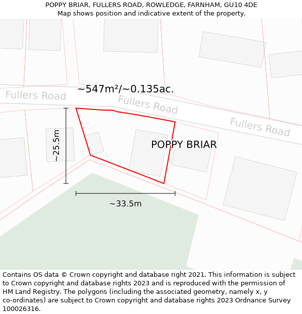 POPPY BRIAR, FULLERS ROAD, ROWLEDGE, FARNHAM, GU10 4DE: Plot and title map