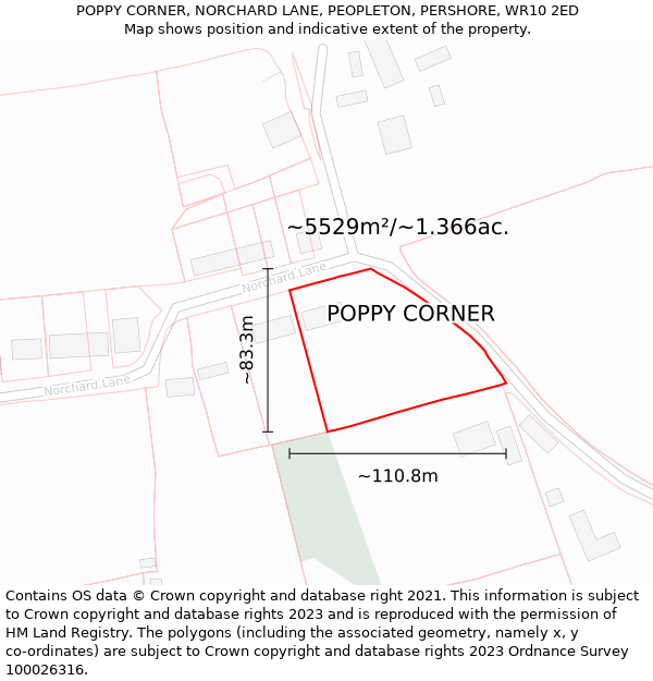 POPPY CORNER, NORCHARD LANE, PEOPLETON, PERSHORE, WR10 2ED: Plot and title map