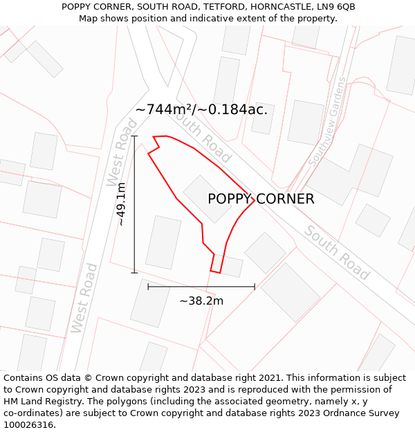 POPPY CORNER, SOUTH ROAD, TETFORD, HORNCASTLE, LN9 6QB: Plot and title map