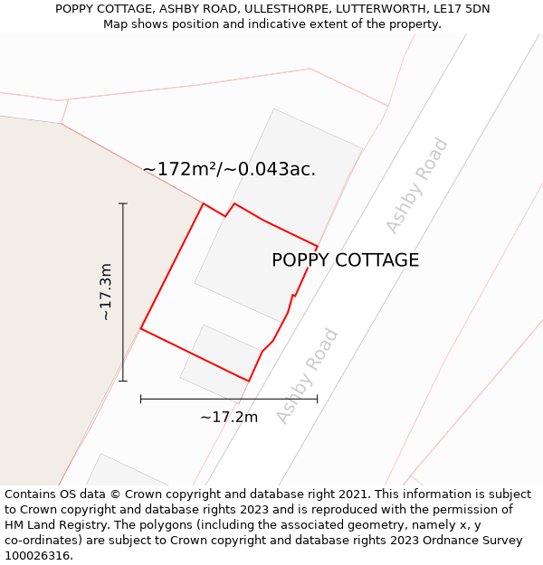 POPPY COTTAGE, ASHBY ROAD, ULLESTHORPE, LUTTERWORTH, LE17 5DN: Plot and title map