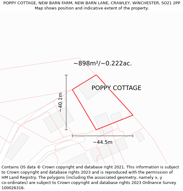 POPPY COTTAGE, NEW BARN FARM, NEW BARN LANE, CRAWLEY, WINCHESTER, SO21 2PP: Plot and title map